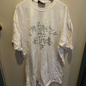 Algierz White Graphic Crewneck T-Shirt - Money Over B***h$ Design